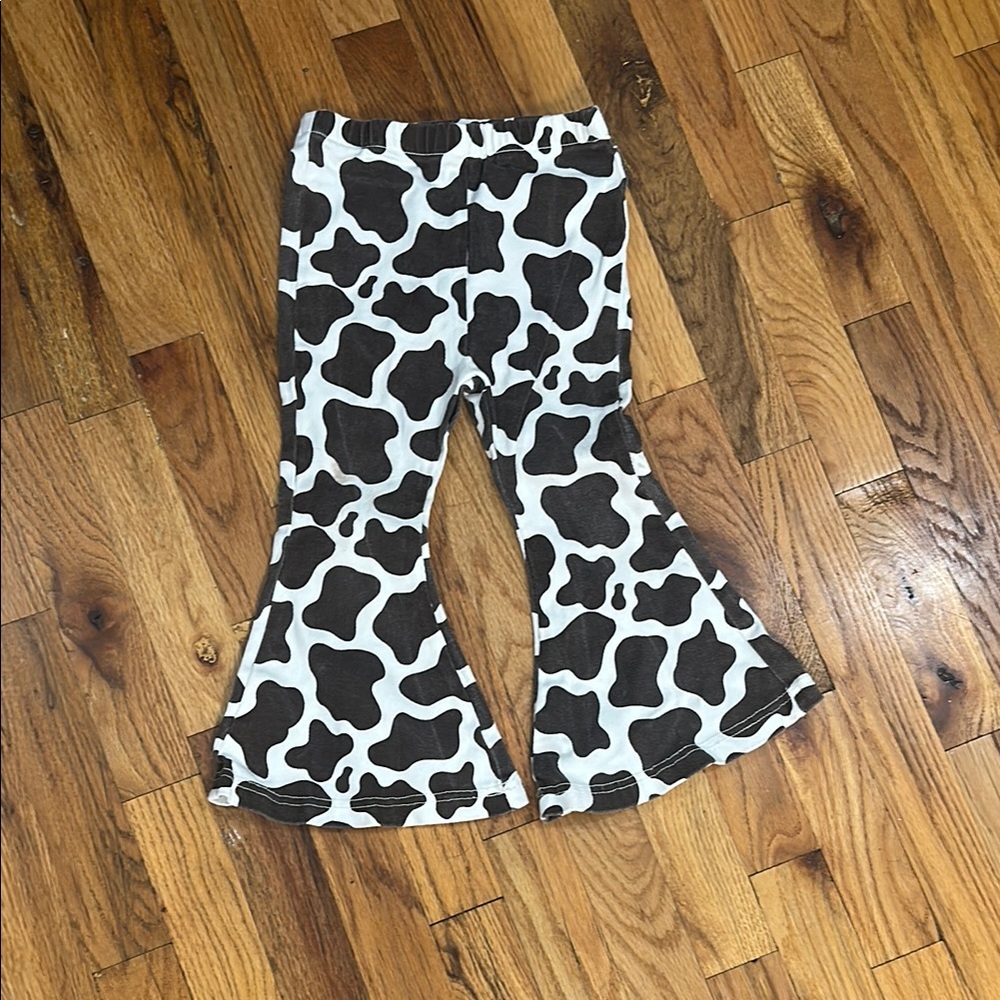 Brown and White Flared Jeans with Retro Print